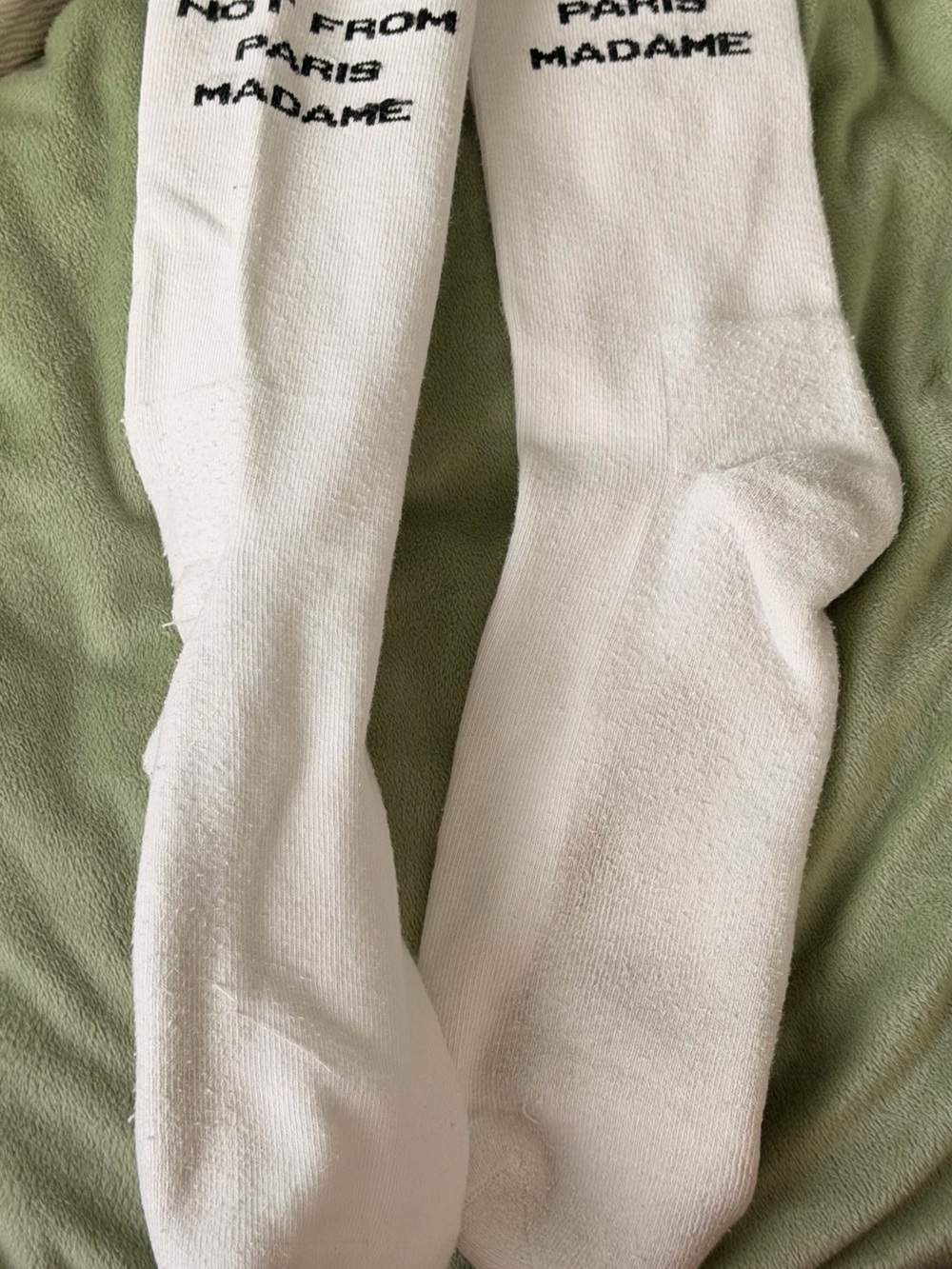 White 'Not From Paris Madame' Cotton Blend Crew Socks - Picture 3 of 4